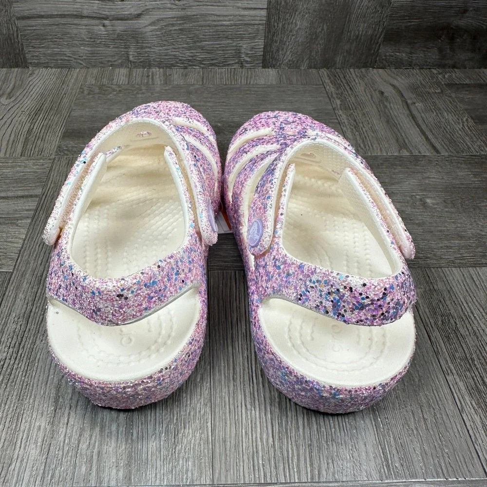 Crocs Fisherman Sandals Kids Size C8 Pink Glitter Sparkly Summer Casual NEW